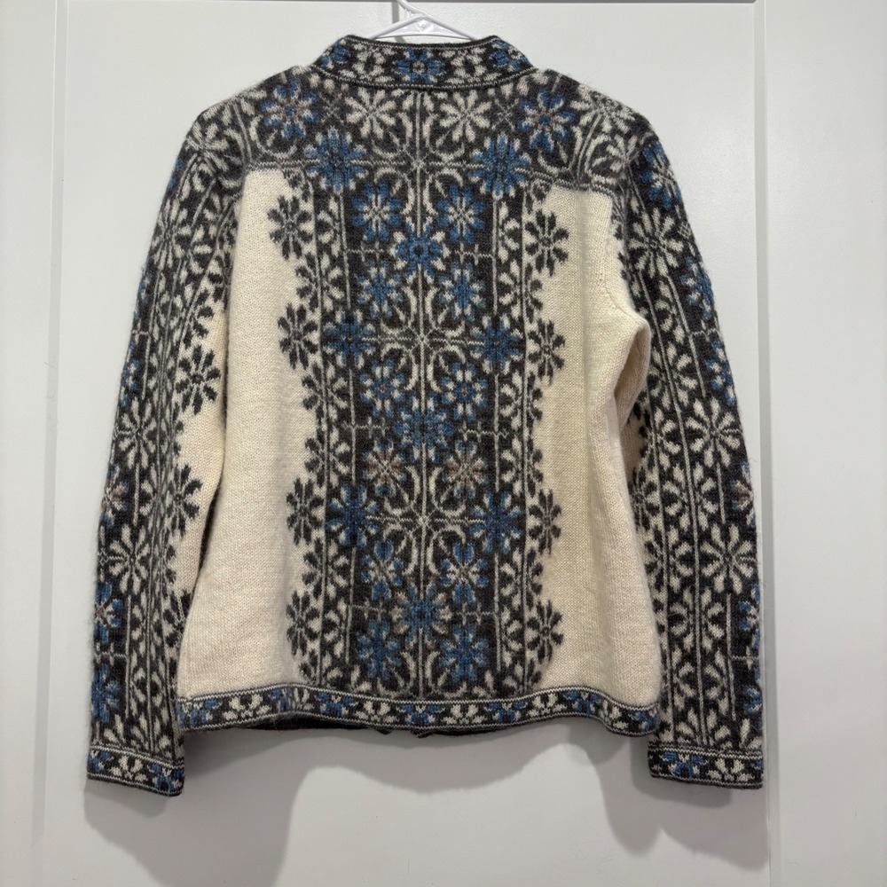 Intiwara Alpaca Womens L Full Zip Cardigan Sweater Hand Made Bolivia Fair Isle - Picture 4 of 7